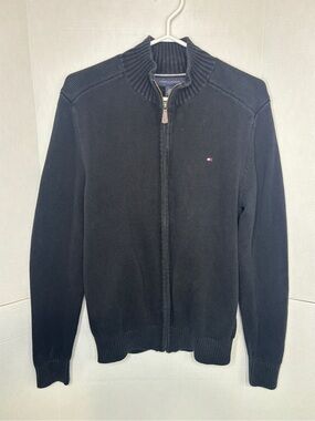 Tommy Hilfiger Men's Black Zip-Up Knit Sweater Jacket Lightweight Cardigan